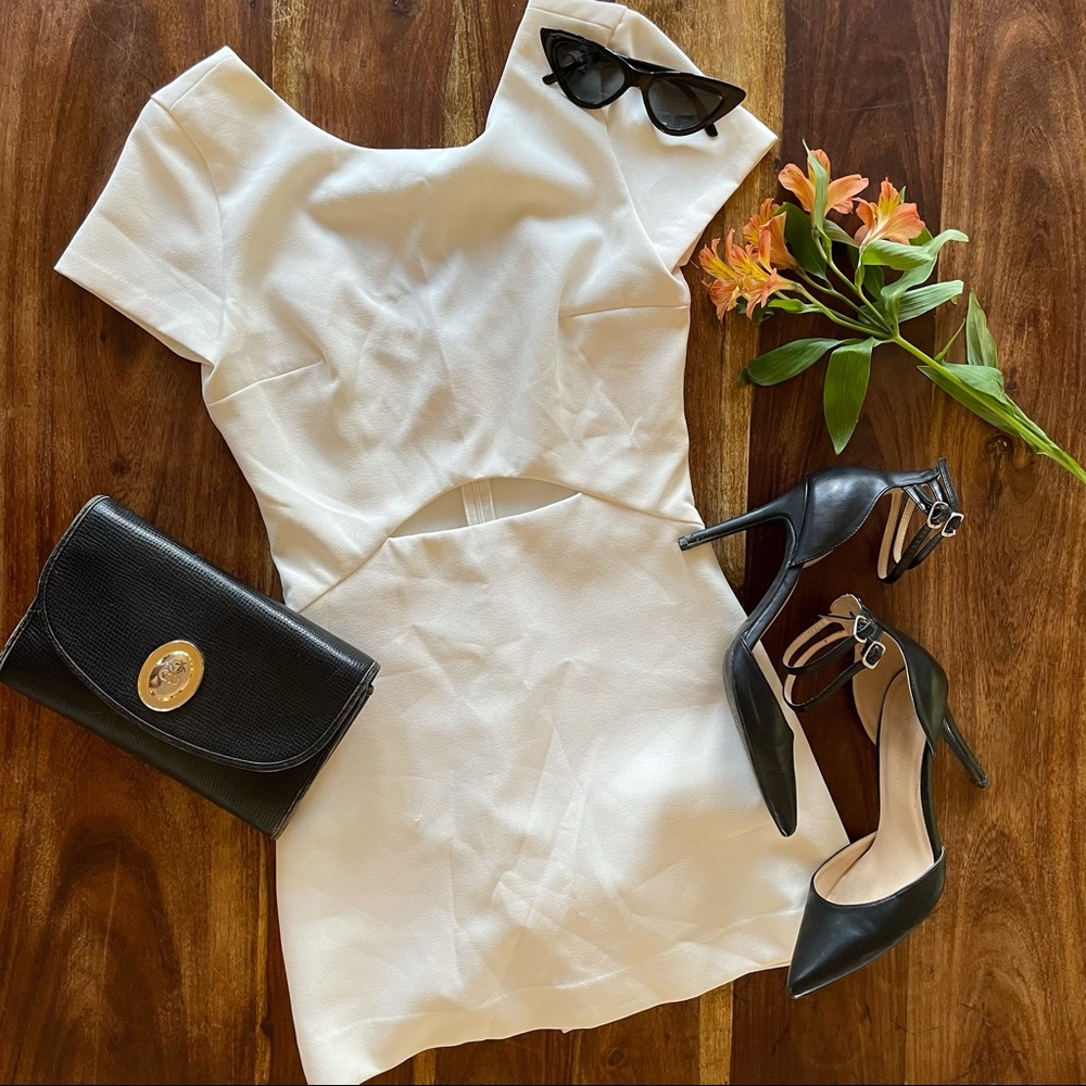 Zara Trafaluc Collection White Short-sleeved Romper with Midi Cut-out